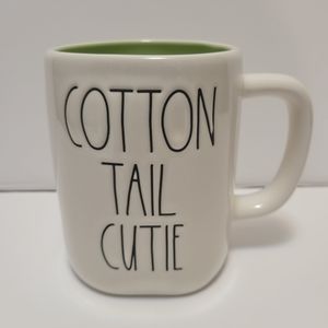 Rae Dunn Cotton Tail Cutie Coffee/Mug White with Green Interior NWOT